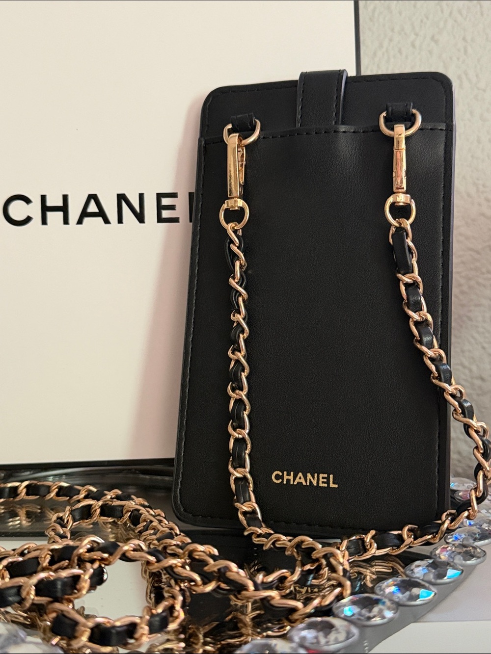 CHANEL Black Coco Crush Quilted Chain Crossbody Phone Case with Gold Hardware